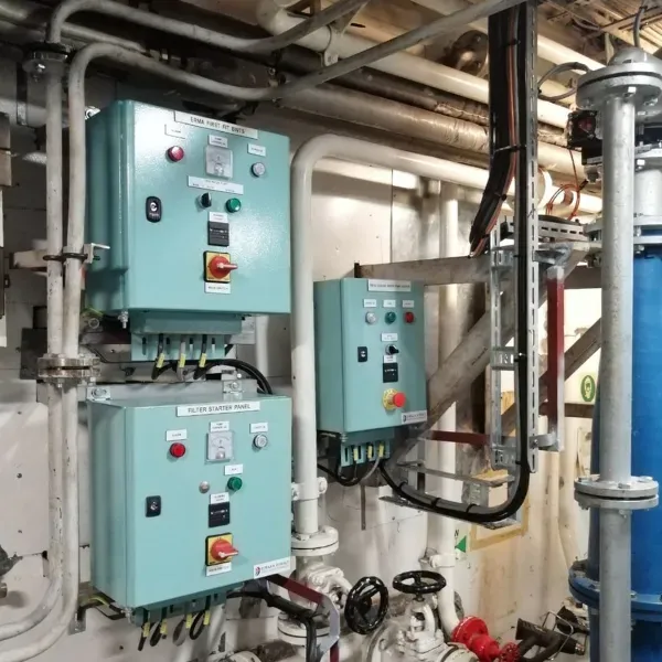 Ship electrical motor control and starter panels for onboard auxiliary machinery