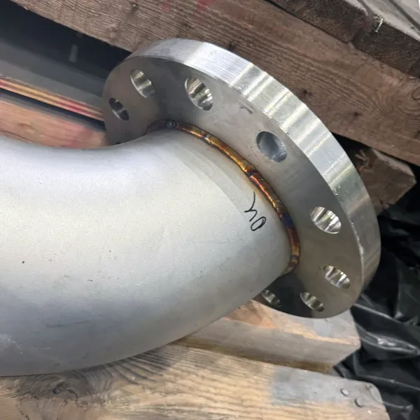 welded flanged marine pipe spool prepared for onboard piping installation during ship repair.
